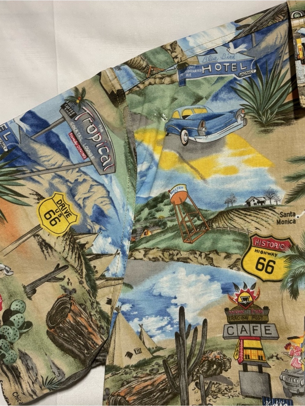 Vintage High Seas Trading Co Route 66 Hawaiian Shirt Made in USA Large - Picture 2 of 11
